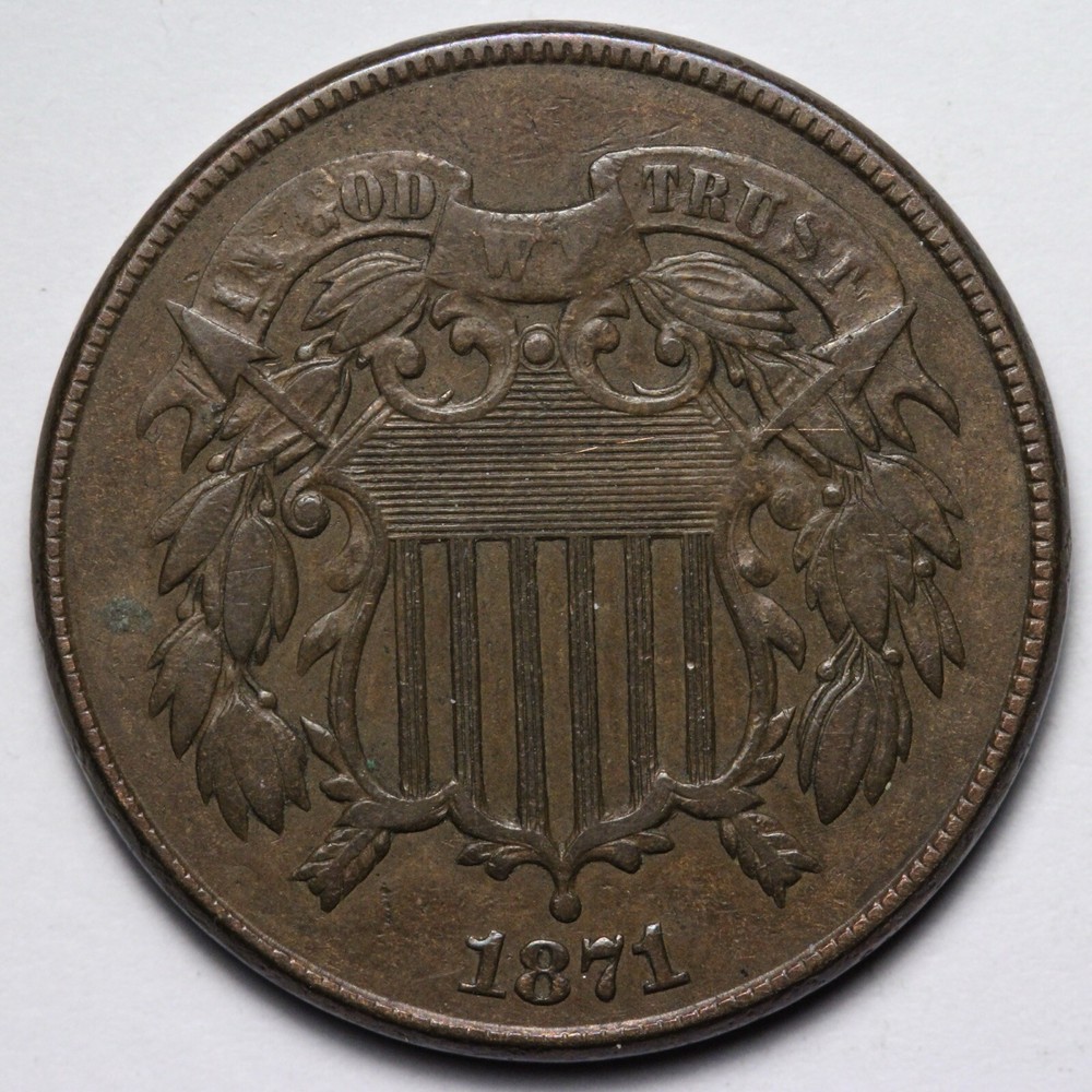 1871 Two Cent Piece XF+ E188 XZPM