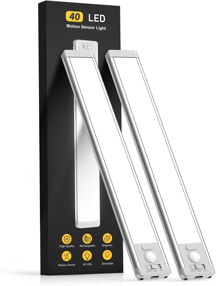 10inch Under Cabinet Lighting, 2 Pack Rechargeable Motion Sensor Light Indoor...