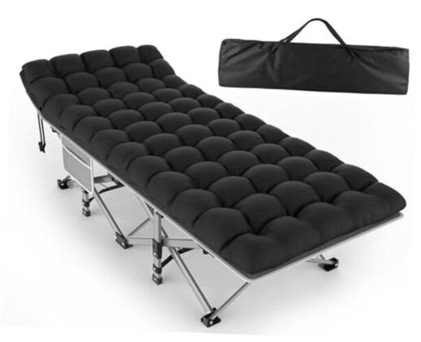 Camping Cot for Adults, Heavy Basic - 75x28x15" Gray Cot + Onyx Pad(update)