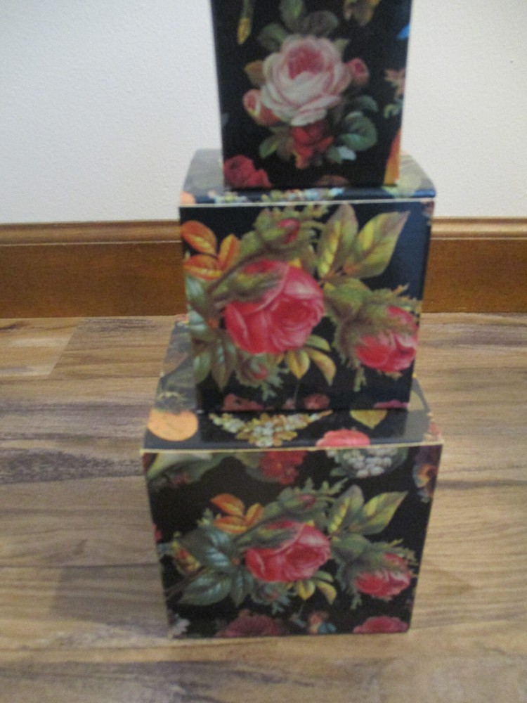 3 Gifted Line Victorian Scrapbook Image 1895 Style FLORAL Stacking Nesting Boxes