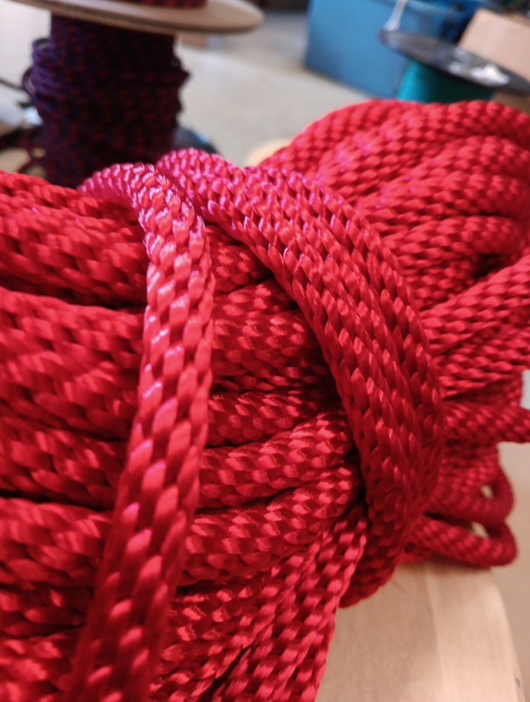 3/8” x 210ft. Solid Braid Polyester Rope. Made in USA. Red