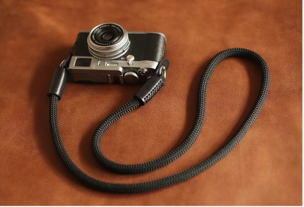 Handmade camera strap all black climbing rope strap