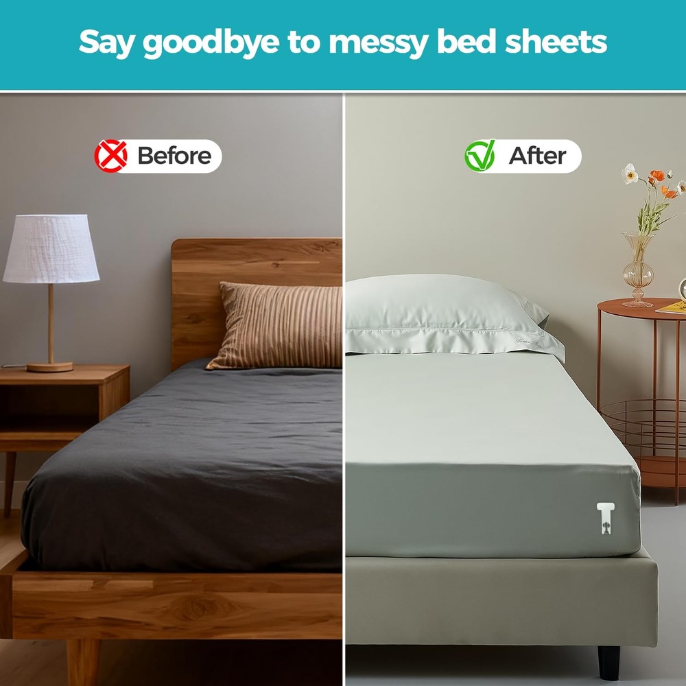 Bed Holders for Corners, 4 Pcs Adjustable Fitted Mattress Holders Organizer C...