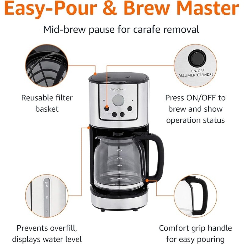 Programmable Drip Coffee Maker 12 Cup Machine W/ Carafe & Reusable Filter New