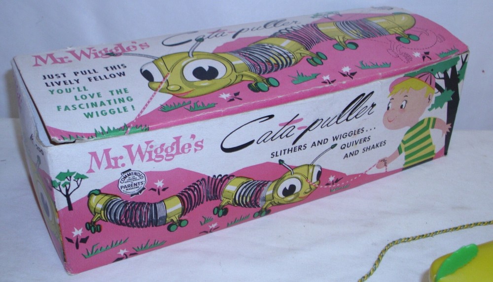MR. WIGGLES CALA-PULLER SLINKY PULL TOY BOXED BY WILKENING SHARP!