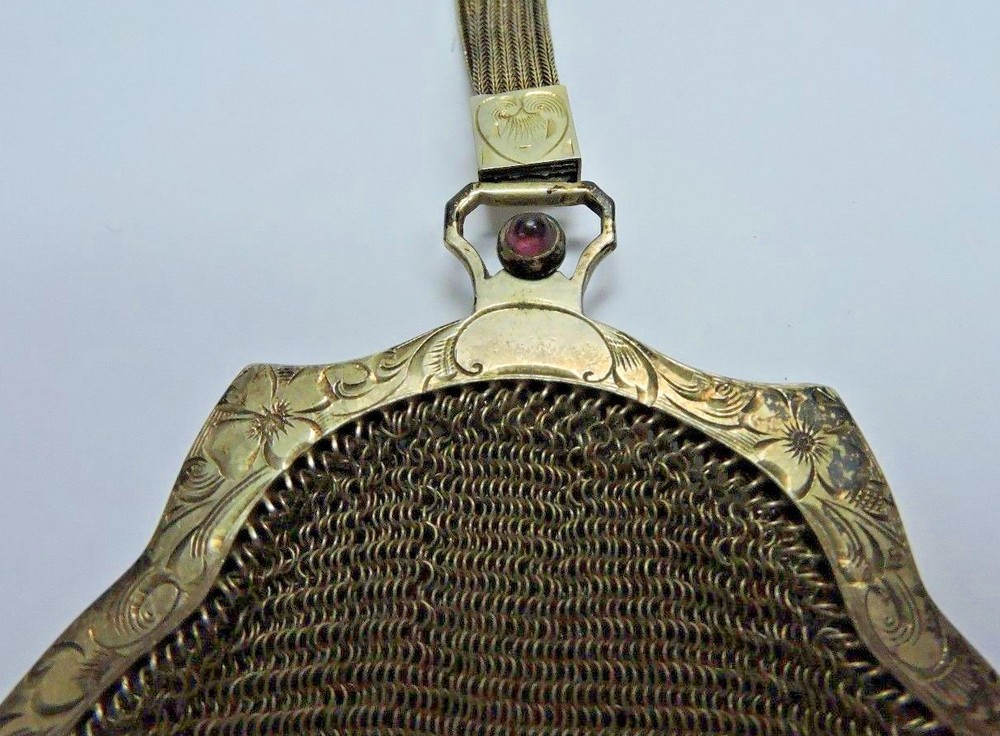 Whiting & Davis Silver Mesh Purse w/ Strap Deco 1930's w/ Strap Engraved Design