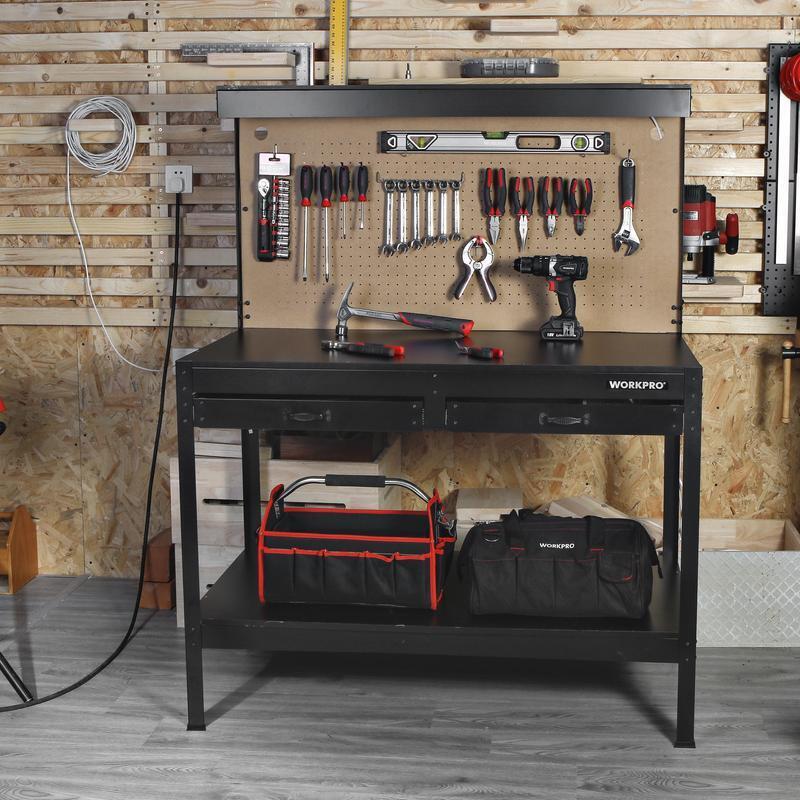 48in Multi-Purpose Workbench LED Light Heavy-Duty Storage Tool Organizer New