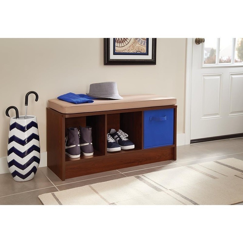 Multi-Functional 3 Cubbies Storage Bench W/ Cushions Home Organization New