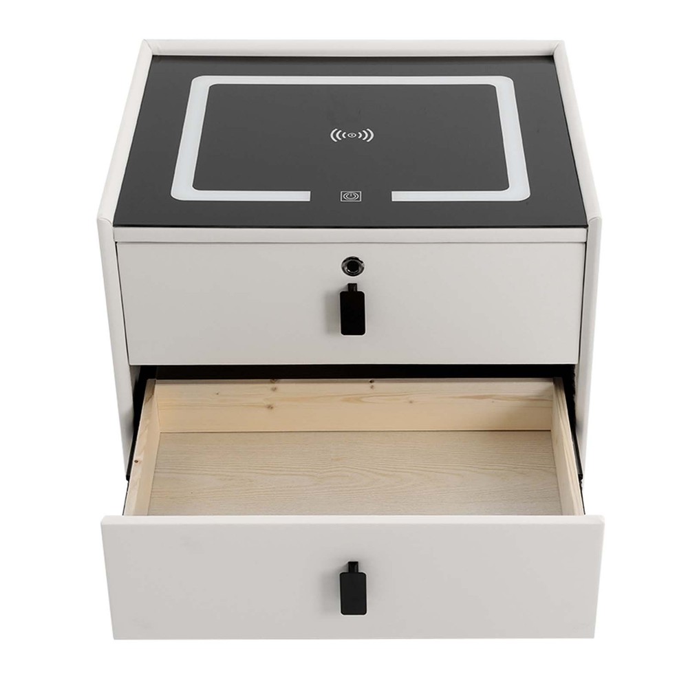 Smart Nightstand Bedside Table with Drawers Bluetooth Speaker Wireless Charging