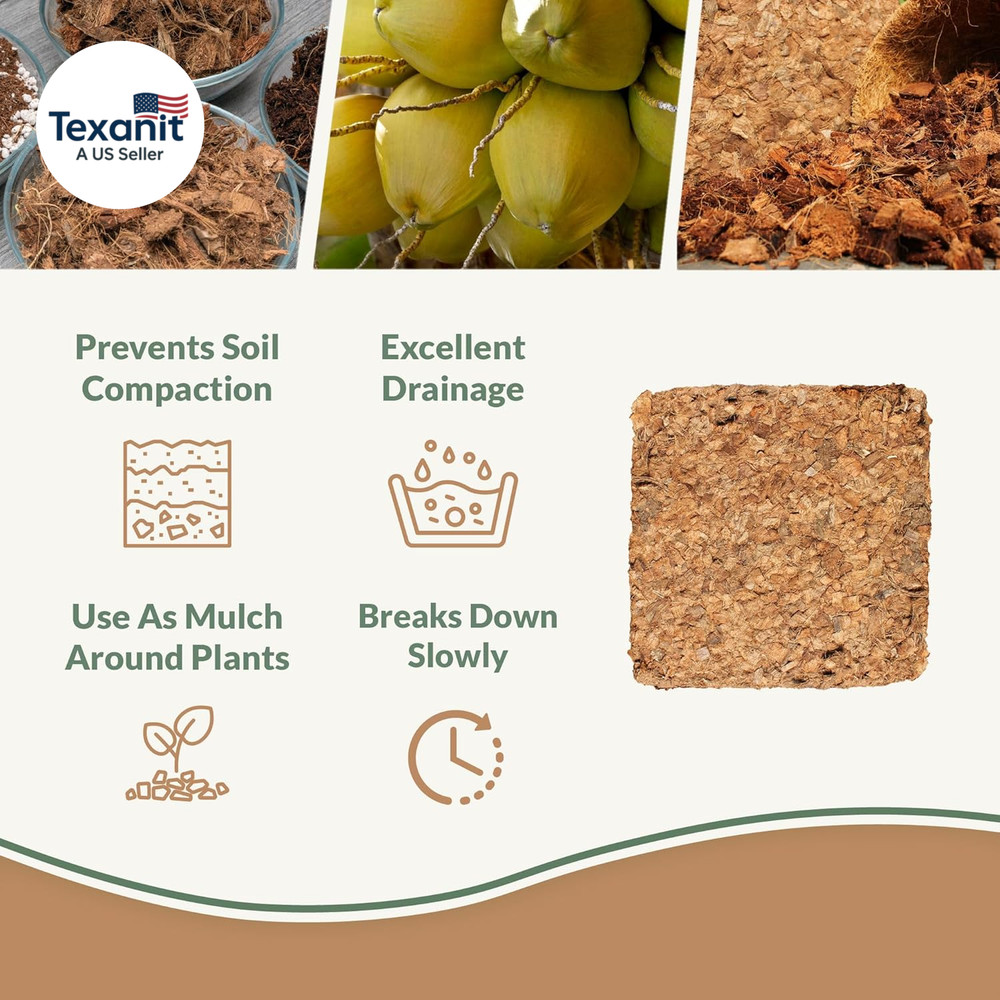 Organic Coco Chips for Plants (10Lbs) - Coco Coir Chips - Coconut Husk Chips for