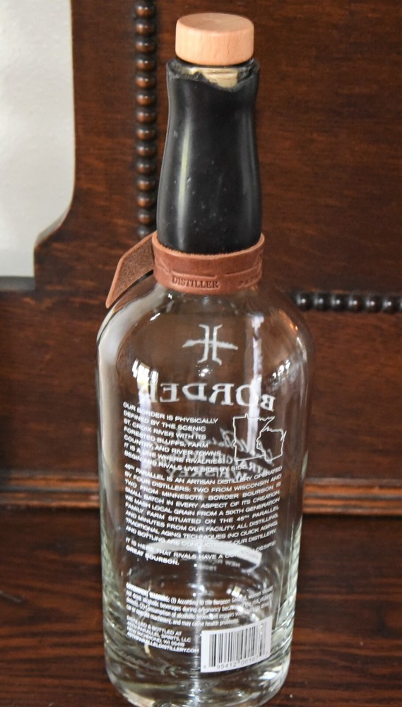 BORDER Bourbon Bottle by 45th Parallel Empty 750ml with Wooden Cap Leather Strap