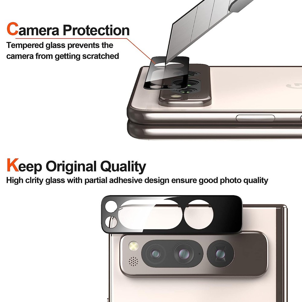 HD Tempered Glass Camera Lens Protector for Google Pixel Fold - Black
