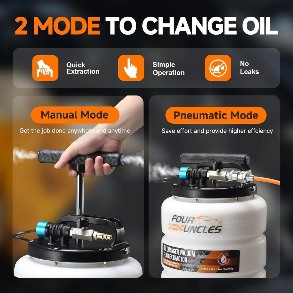 Lightweight 15L Fluid Extractor - Manual and Pneumatic Modes for Convenient Use