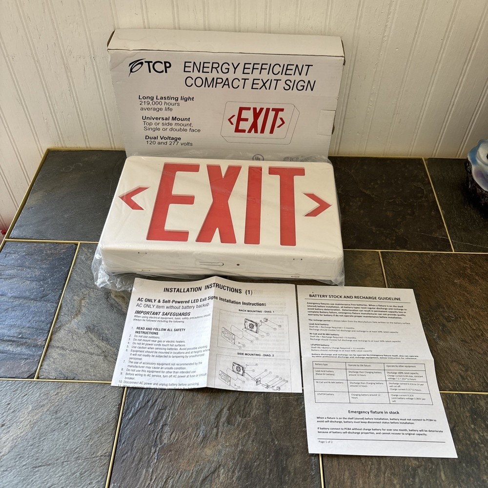 TCP Energy Efficient Compact Exit Sign Red Universal Mount