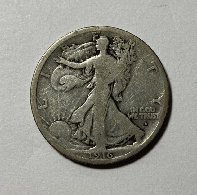1916-D Walking Liberty Half Dollar Nice Original Good+