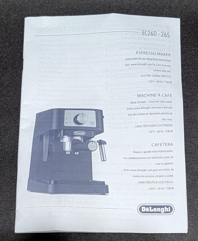 Genuine DeLonghi EC260 EC265 Manual