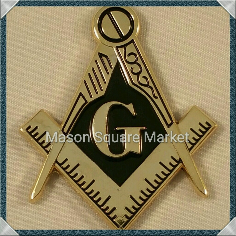 Masonic Square and Compass Car Emblem Gold & Black Tone