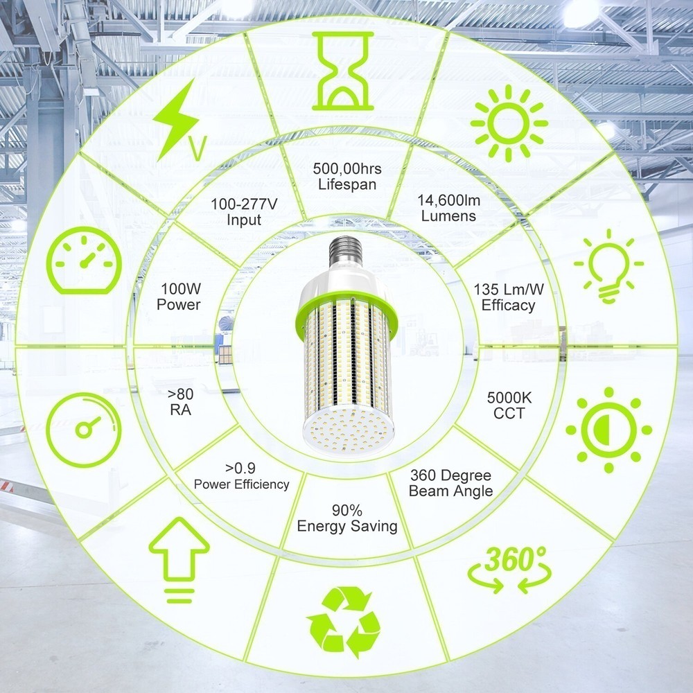 100Watts LED Corn Light Bulb 6000K Hight bay Warehouse Garage Workshop Lighting