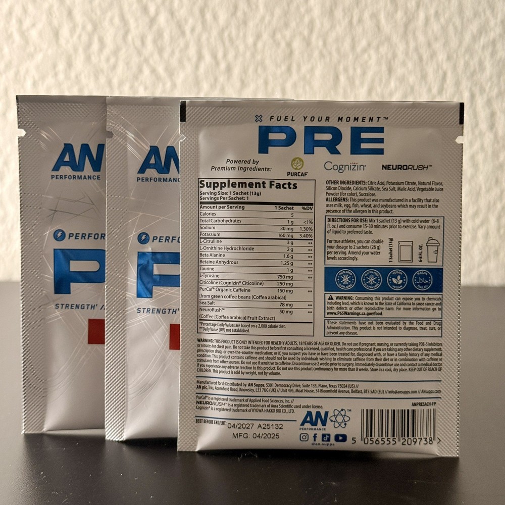 AN Performance Zero Caffeine Fruit Punch Pre-Workout Powder (3 pack)