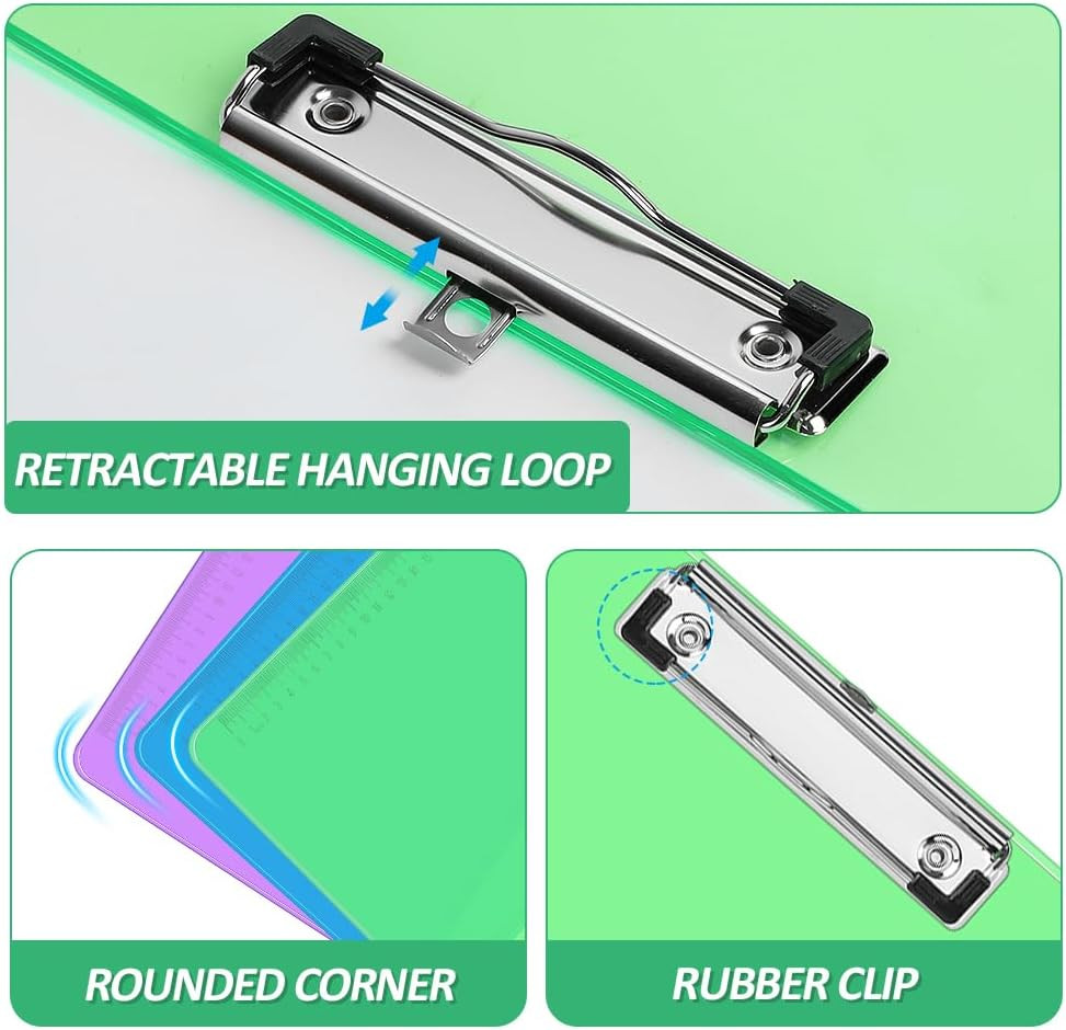 Plastic Clipboards, 12 Pack Clear Colored Clipboards, Low Profile Clip Board...