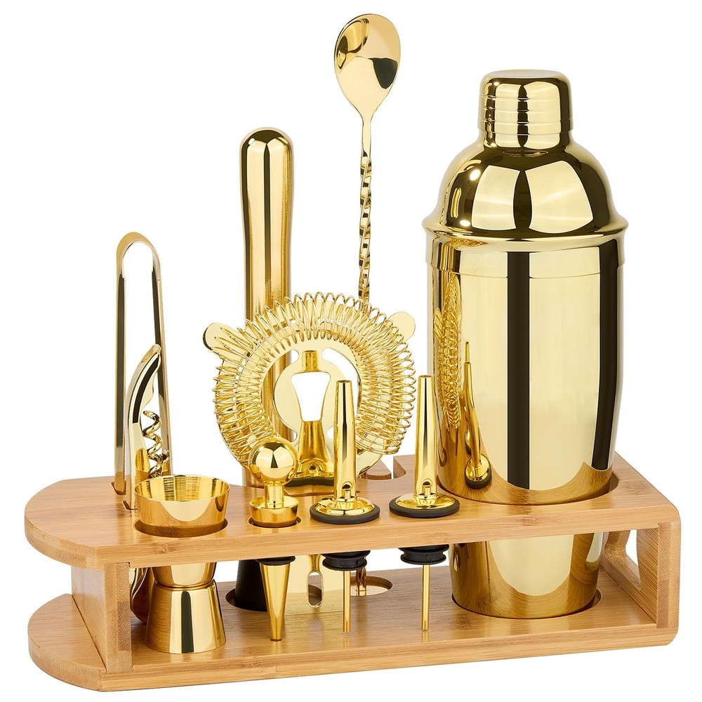 Cocktail Shaker Set Bartender Kit : 12-Piece Bar Tool Set with Bamboo Stand |...