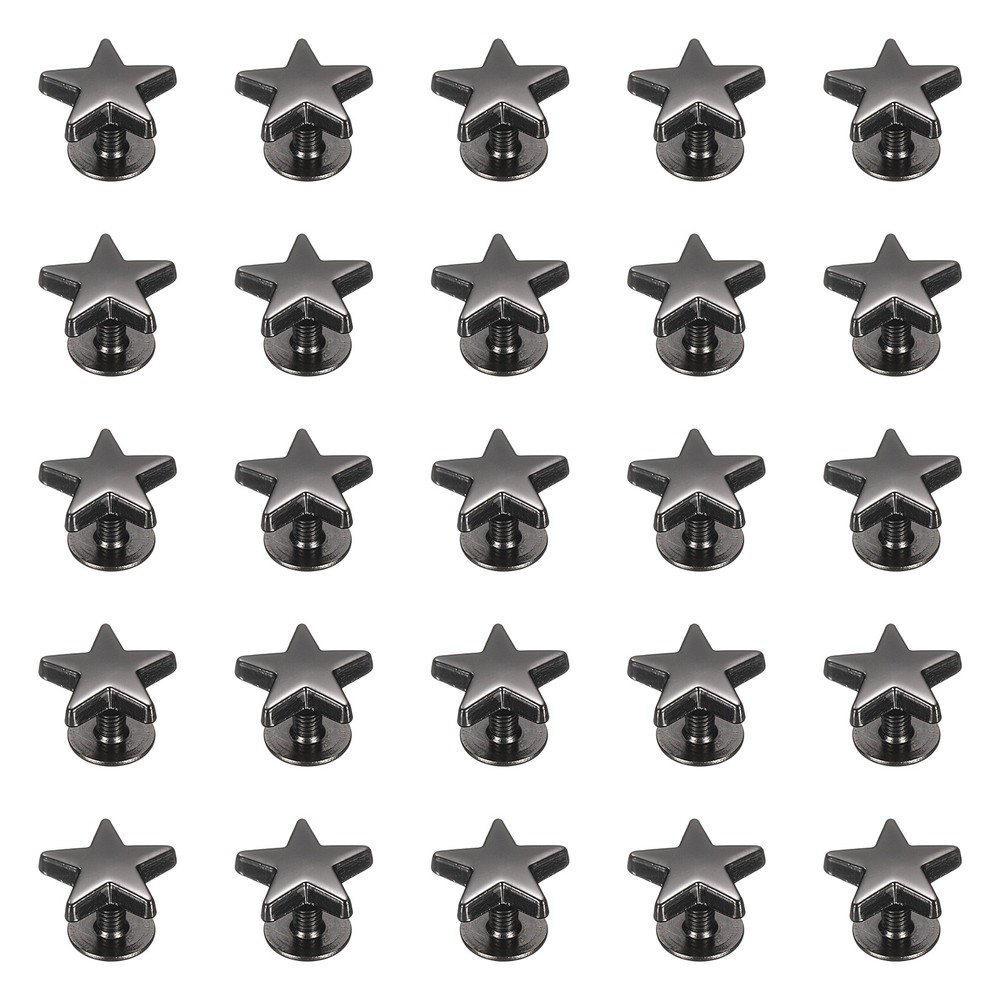 25 Pcs Metal Stud Rivets 12mm Star Shape Decoration Screw Back Studs, Black