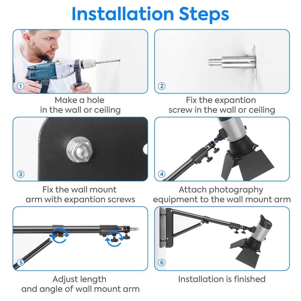 Wall Mount Boom Arm, 51inch/130cm Adjustable Triangle Wall Mounted Support 18...