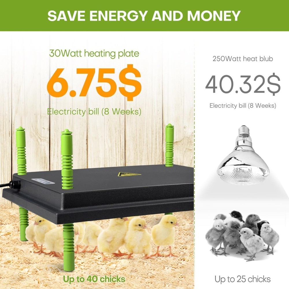 Chick Brooder Heater Plate 12"x16" Adjustable Temp Display 30W for 40 Chicks