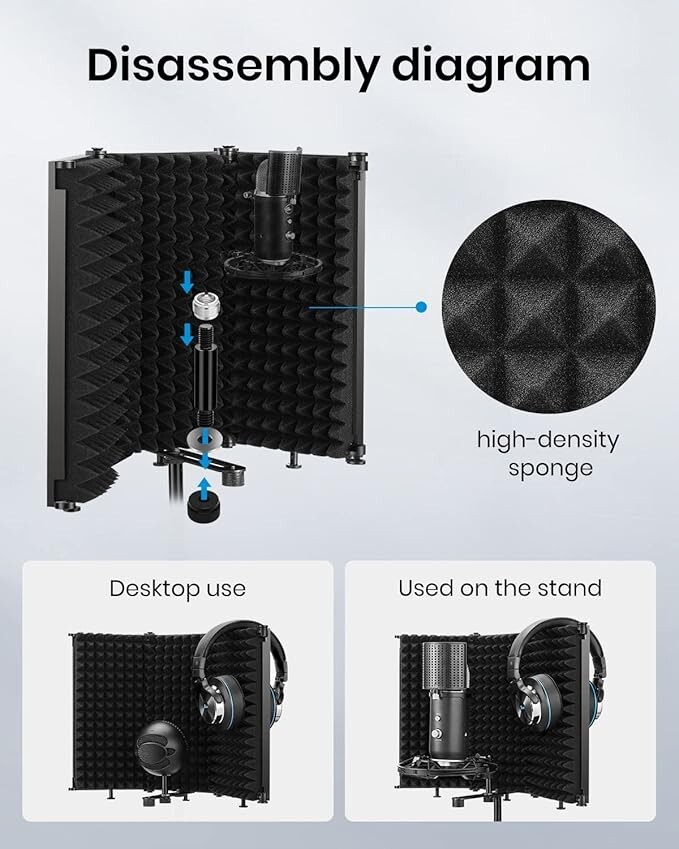 Moukey Microphone Isolation Shield, Foldable Mic Shield with Sound Isolation