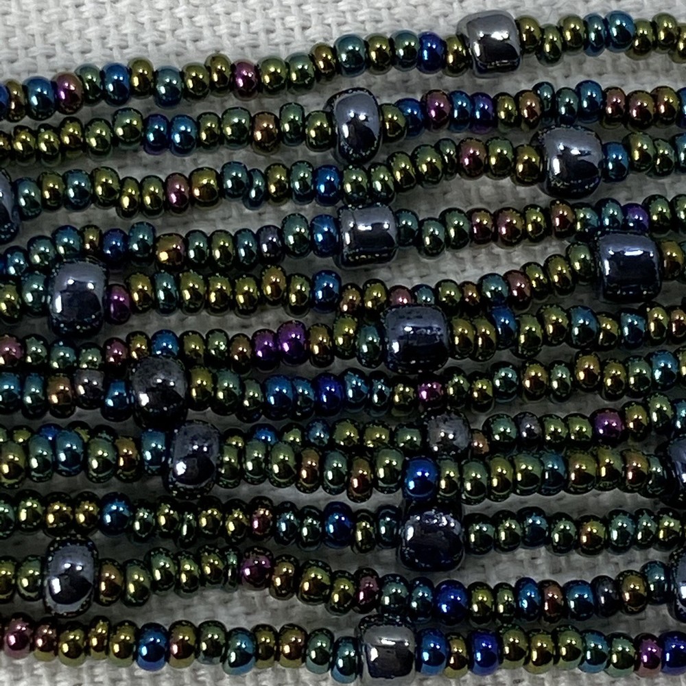 Dark Multi Colored Metallic Seed Bead Multi Strand Bracelet