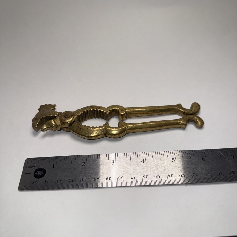 Vintage Solid Brass Rooster Nutcracker. Eclectic unique home decor. Kitschy