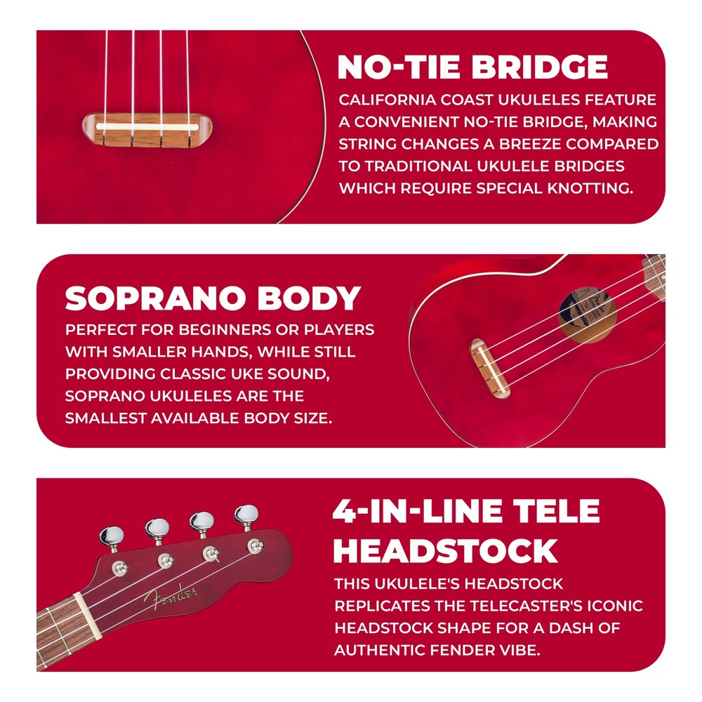 Fender Venice Soprano Ukulele - Cherry
