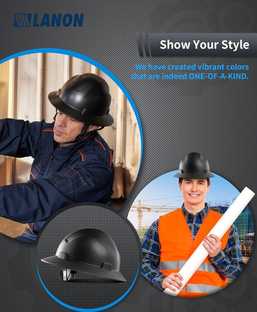 LANON Full Brim Hard Hat, OSHA Construction Work Approved, Grey Dots Design,...