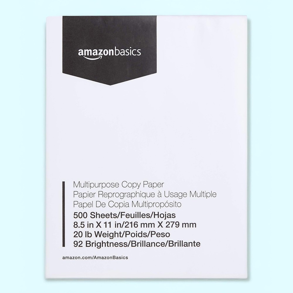 Amazon Basics Multipurpose Copy Printer Paper, 8.5 1 Ream | 500 Sheets, White