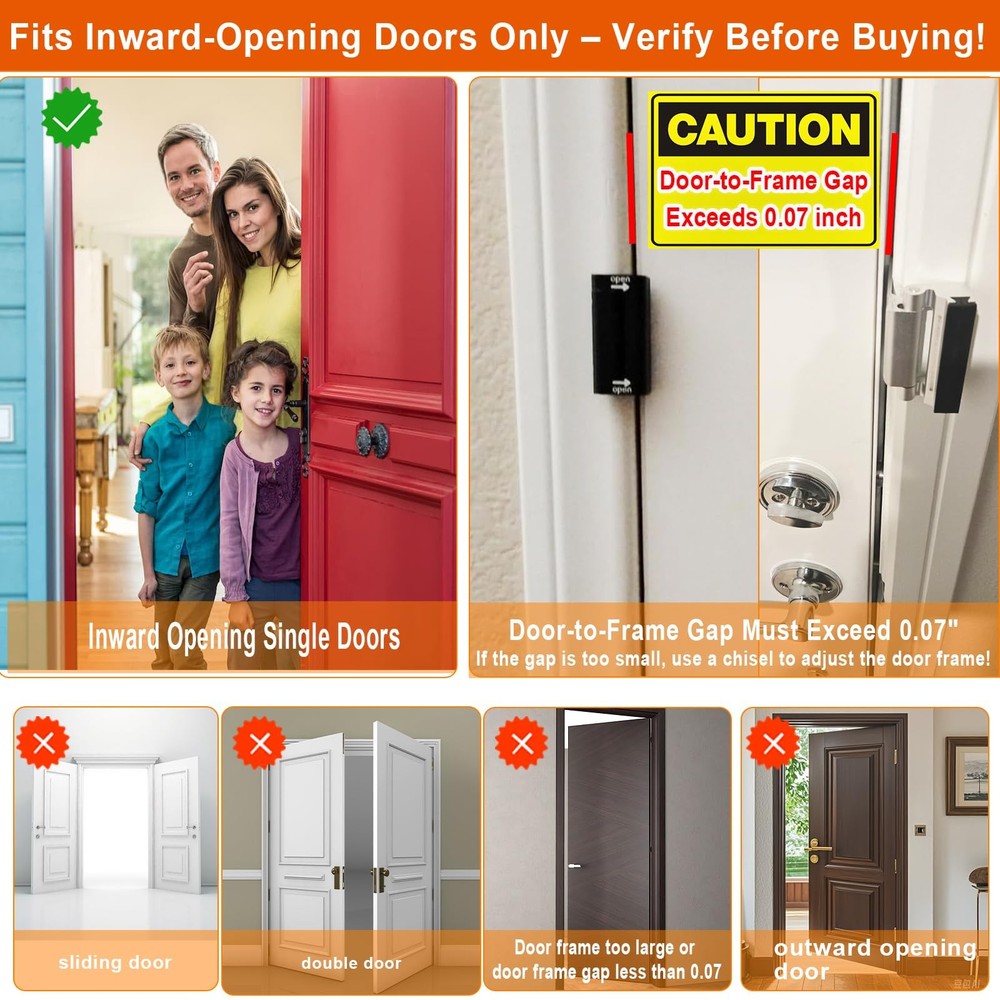 Home Security Door Reinforcement Lock, Upgraded Front 2 Pack, Black