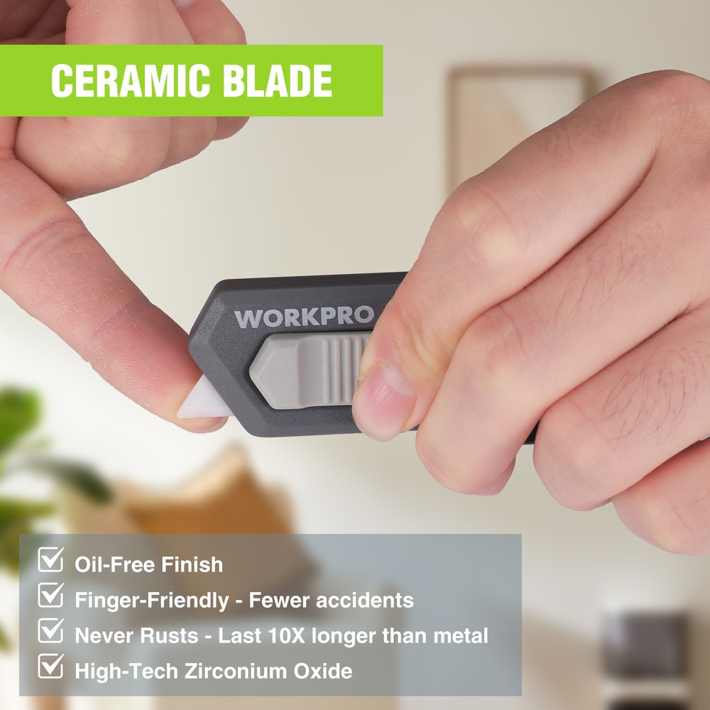 WORKPRO Safe Ceramic Box Cutter Small 2PC-GRAY with Extra Blades Quick Change
