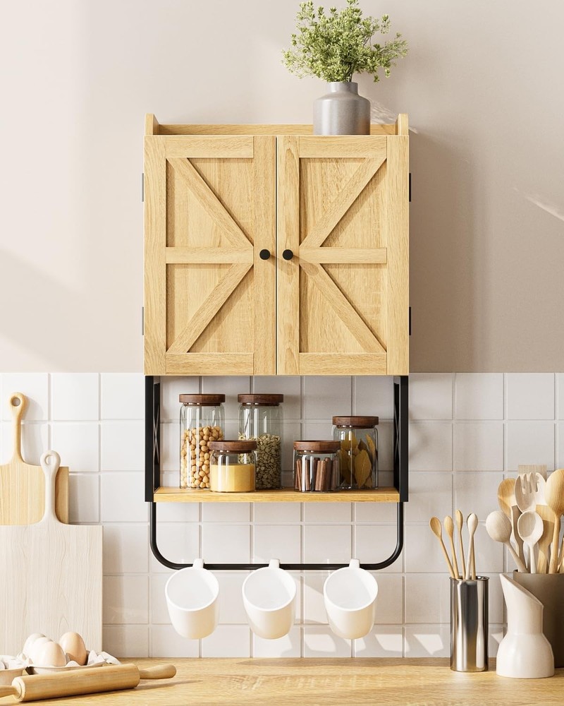 Rustic Wall-Mounted Bathroom Cabinet with Adjustable Shelves for Smart Storage