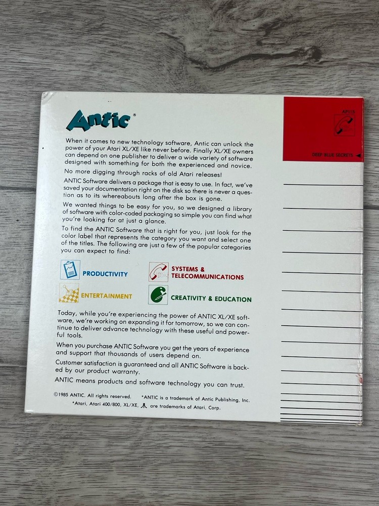 DEEP BLUE SECRETS - Atari 400/800 Computer APX-20179 Software (NO DISK)