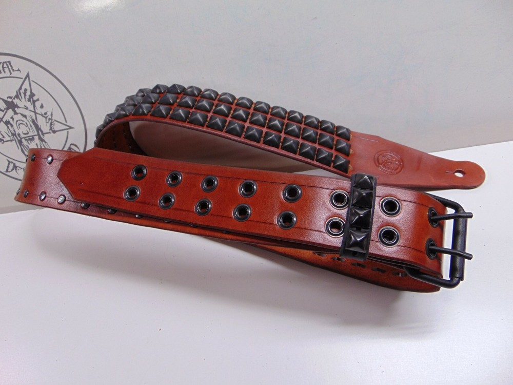 LEATHER BLACK STUDDED GUITAR STRAP (MDLS0251) DIMEBAG