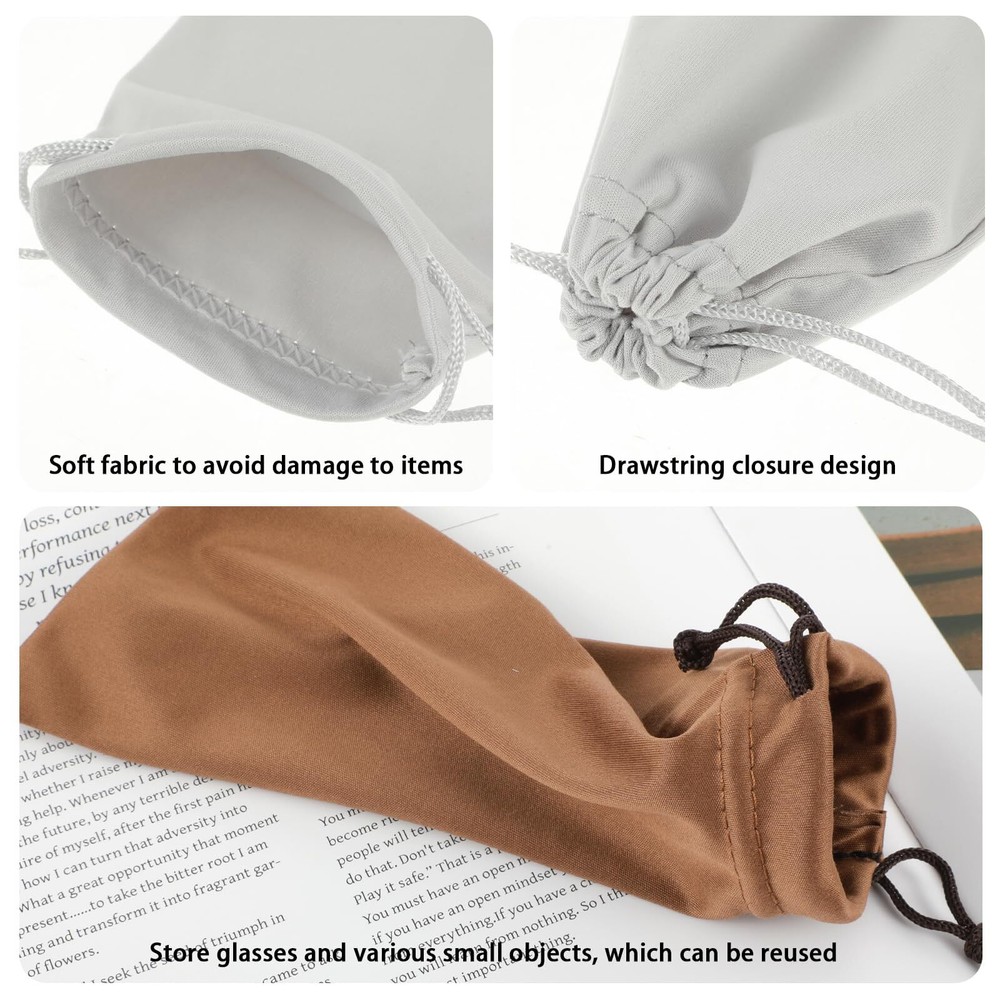 4 Pack Microfiber Soft Eyeglasses Pouch Sunglasses Case with Drawstring