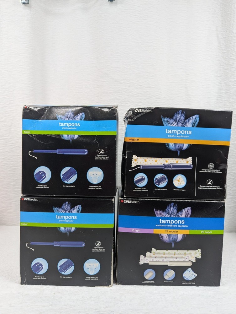 CVS Health - Plastic Tampons - Regular, Super, Light - 4 Boxes