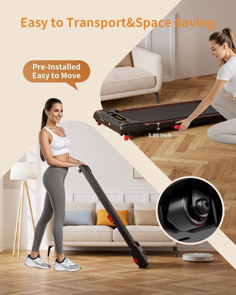 Portable Under Desk Treadmill with 330lb Capacity & Incline Function