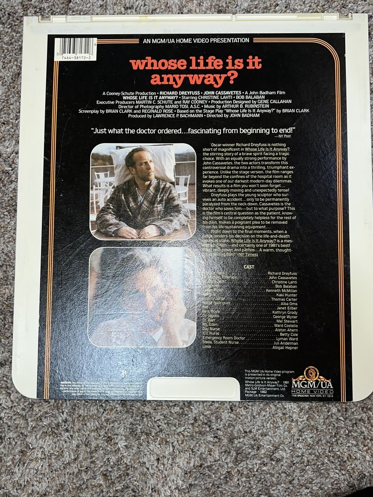 CED VideoDisc Whose Life Is It Anyway? Richard Dryfuss (1981)