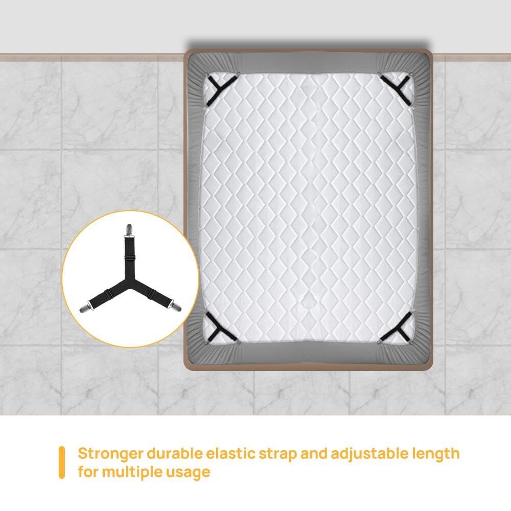 4 Pcs Bed Sheet Straps with Metal Clips Adjustable Fitted Bed Sheet Holders