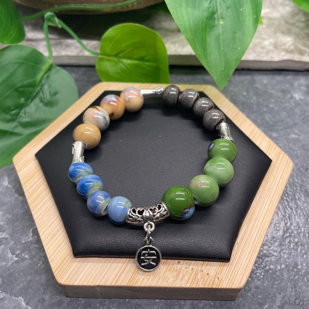 Handmade Ceramic Bead Beaded Stackable 6.25” Plus Stretch Bracelet New B509