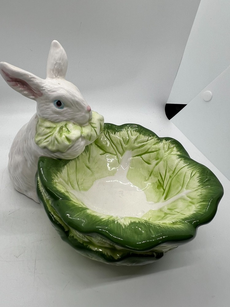 Department 56 EASTER Bunny Rabbit Cabbage Dish SPRING GREEN dept easter