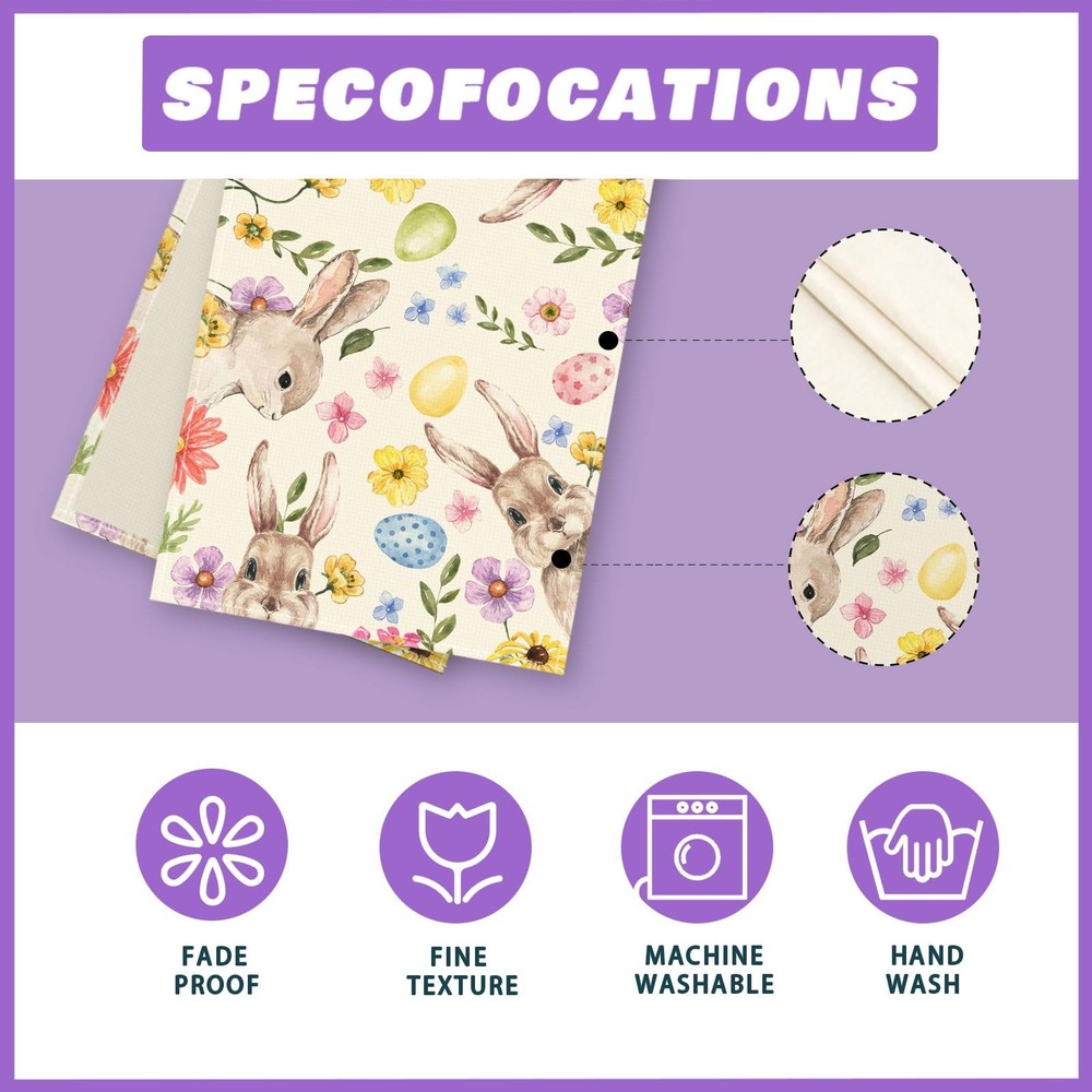 Watercolor Cute Bunny Eggs Rabbits Flowers Easter Table Runner Table Decorati...