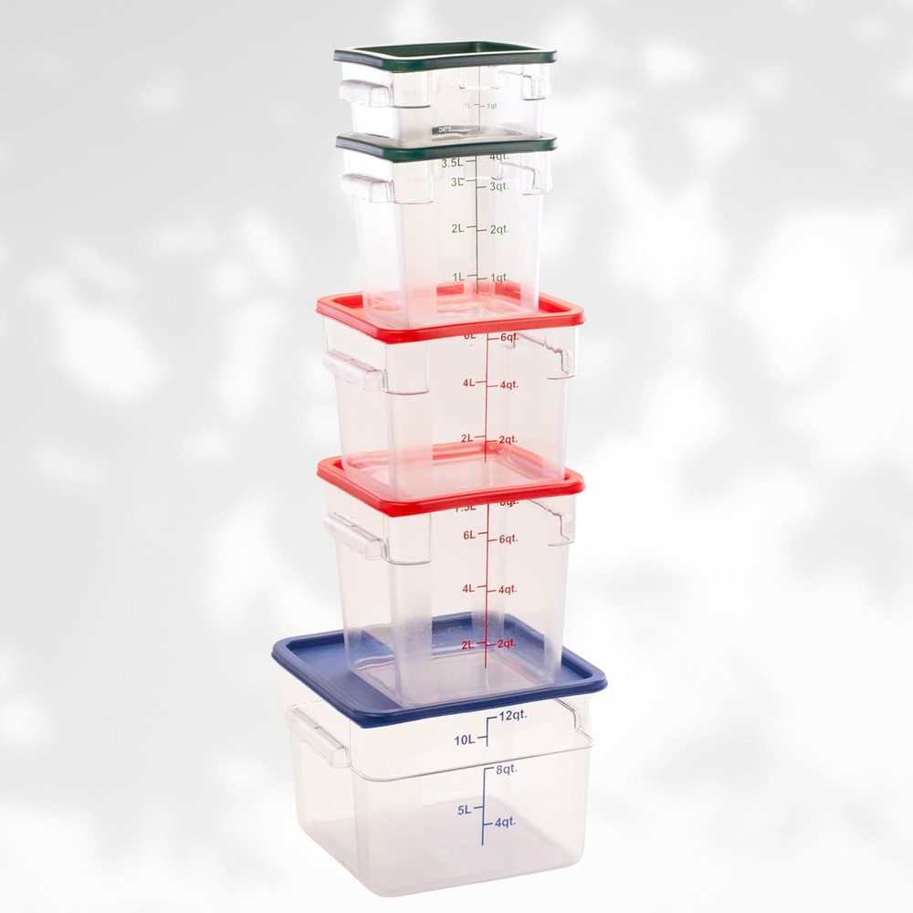 Square Food Storage Container with Blue Lid, 12 Quart, Polycarbonate, Reusable,
