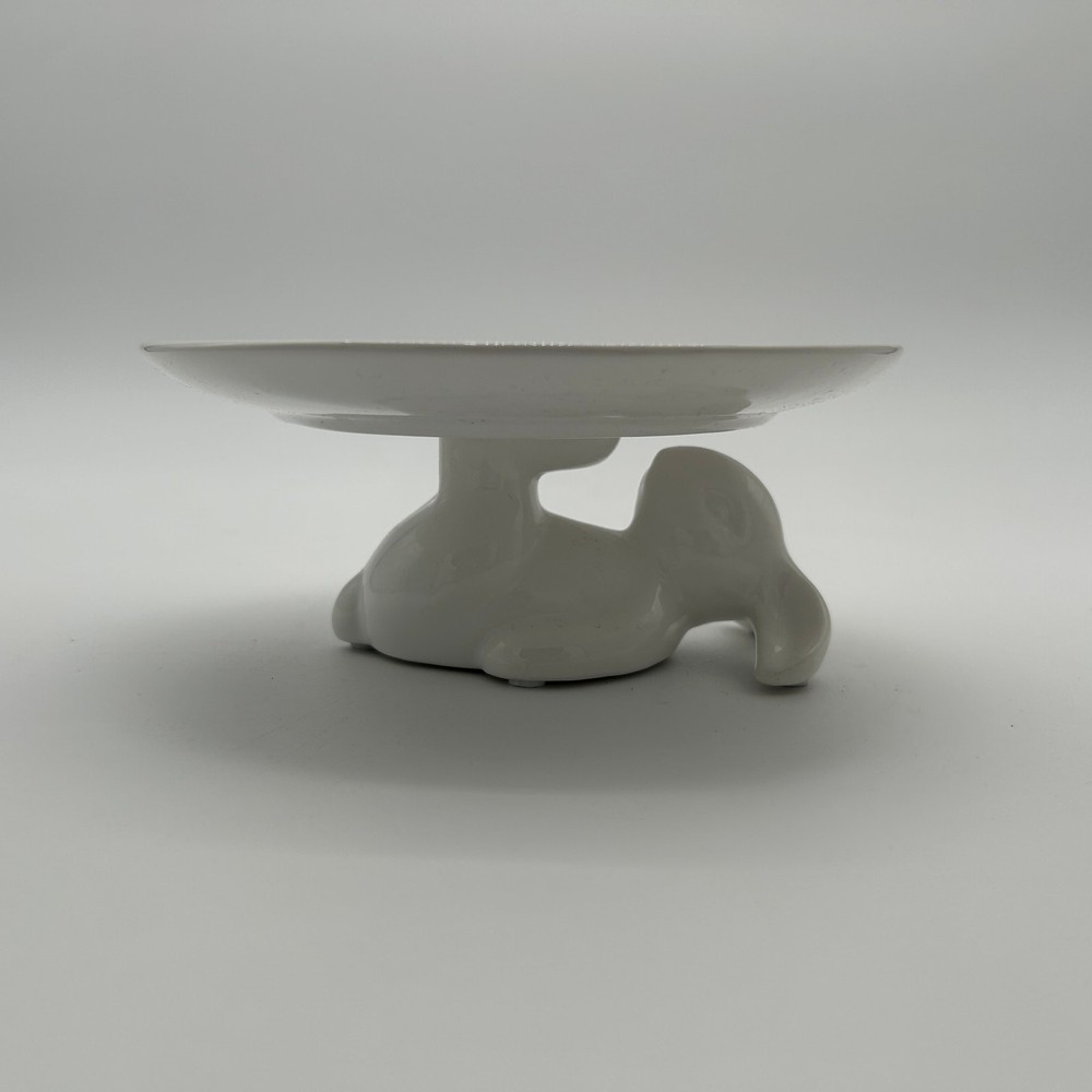 White Ceramic Bunny Cake Stand 7.8” Easter, Dessert, Cupcake & Candy Dish