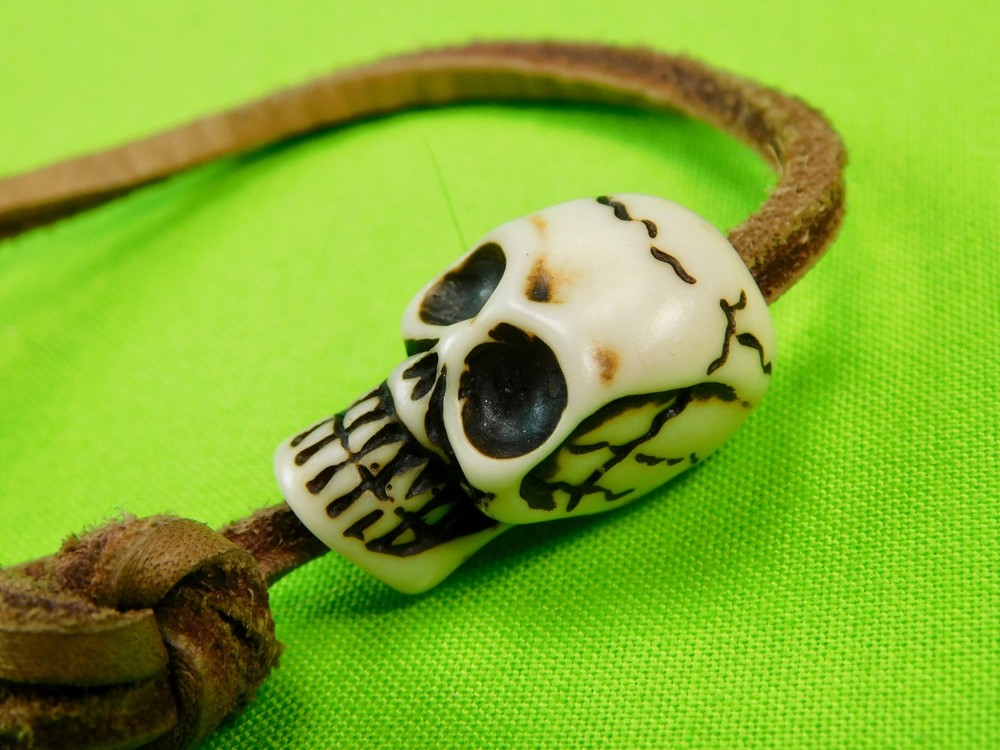 Custom Made Handmade Eberhardt Fighting Knife & Sheath Skull Bead